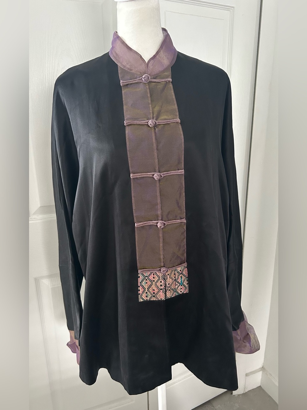 Silk Mandarin Collar Blouse